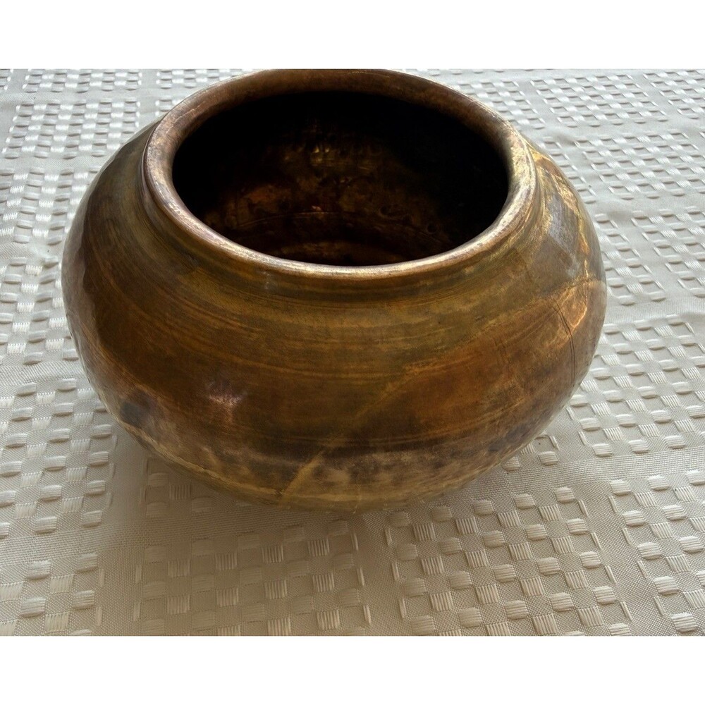 Antique Brass Round Vase (6" x 4") | Vintage Ethnic Pot or Vase
